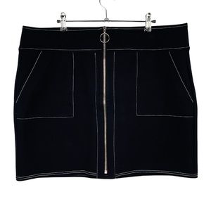 INC International Concepts Black Zip Front Short Skirt Stitch Front Womens Sz XL